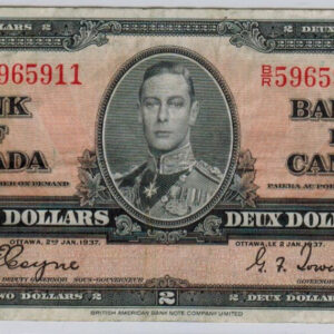 1937 – 2 dollars Paper money – F+ – Bank of Canada