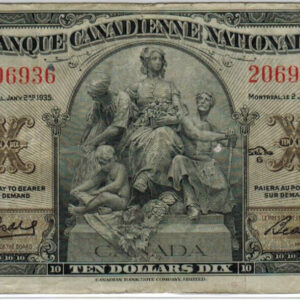 1935 – 10 dollars Paper Money – F+ – Canadian Bank National
