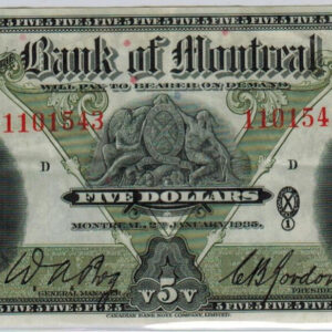 1935 – Billet de 5 dollars – VF+ – Banque de Montréal