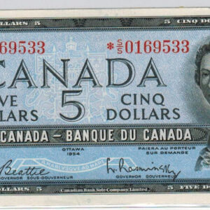 1954 – Billet 5 dollars – *AU – Banque du Canada