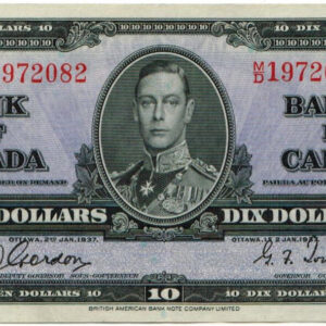 1937 – Billet 10 dollars – EF+ – Banque du Canada